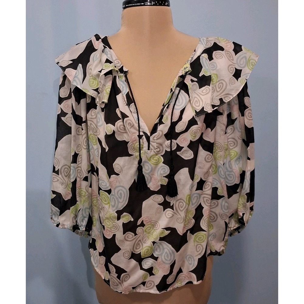 Diane Von Furstenberg Keoni Ruffle Balloon Sleeve Boho Peasant Blouse Size 0‎